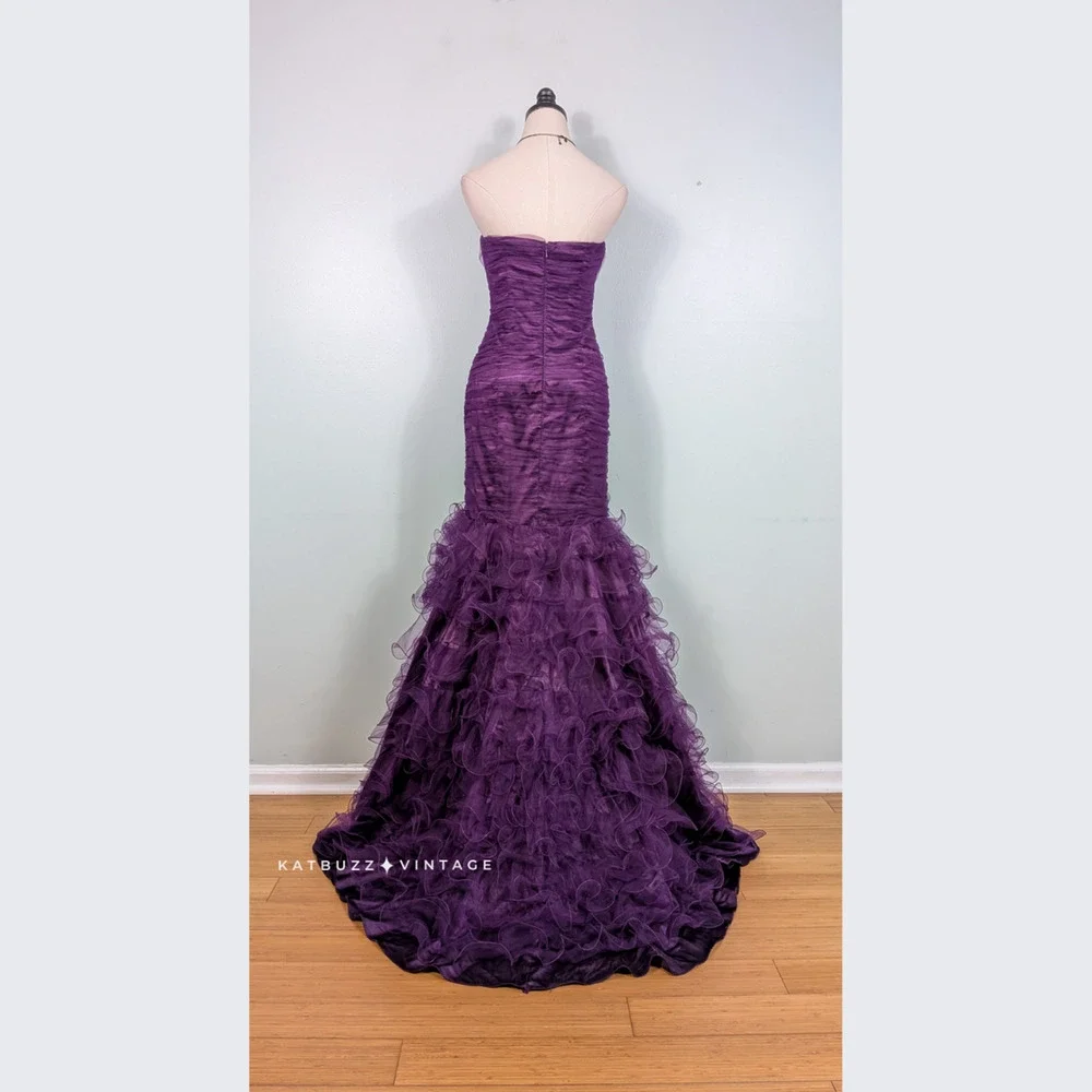 Prom Dress Maxi Gown 4 Purple Mermaid Ruffle Tulle Glam Y2K Princess Strapless